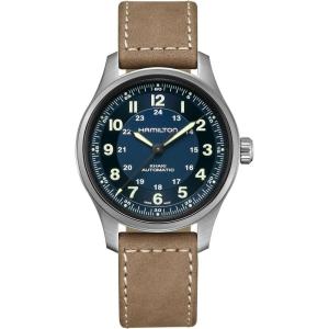 Hamilton Khaki Field Titanium Automatic Men’s Watch, 42mm Titanium Case, Swiss Made, Blue Dial Analog Wrist Watch for Men, 100m Waterproof, Sapphire Crystal, 3-Hand Movement, Cow Leather Strap