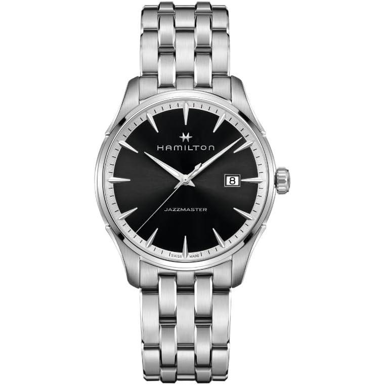 imageHamilton Jazzmaster Gent Quartz Mens Watch 40mm Stainless Steel Case Swiss Made Black Dial Analog Wrist Watch for Men 50m Waterproof Sapphire Crystal Stainless Steel Strap