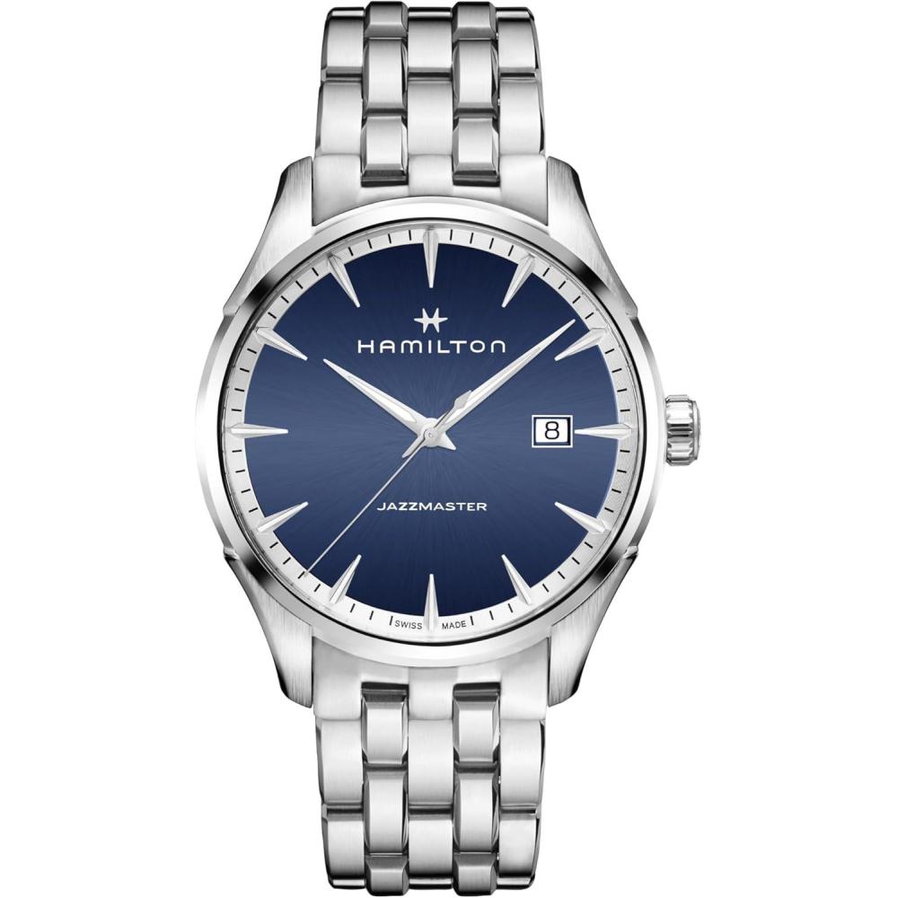imageHamilton Jazzmaster Gent Quartz Mens Watch 40mm Stainless Steel Case Swiss Made Blue Dial Analog Wrist Watch for Men 50m Waterproof Sapphire Crystal Stainless Steel Strap
