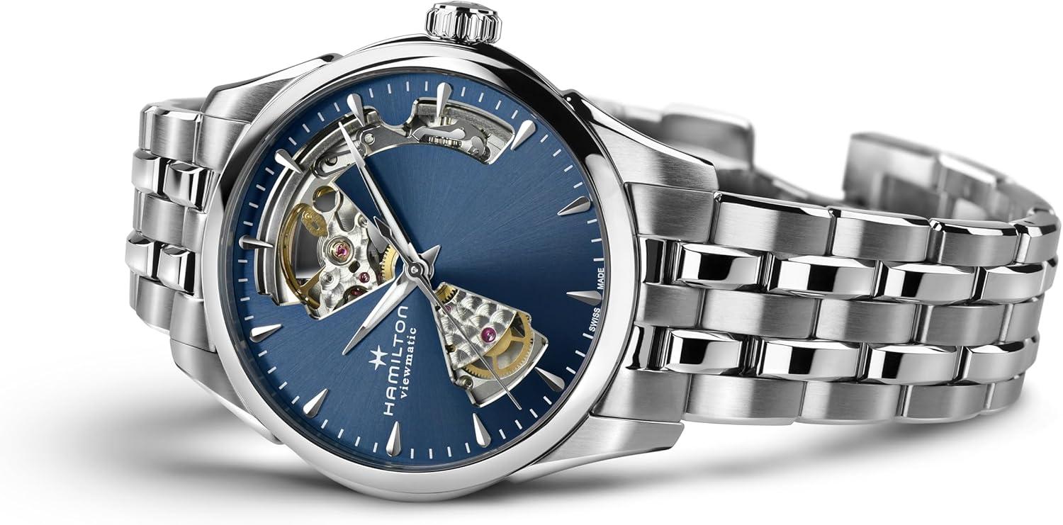 imageHamilton Jazzmaster Open Heart Automatic Womens Watch 36mm Stainless Steel Case Swiss Made Blue Dial Analog Wrist Watch for Women 50m Waterproof Sapphire Crystal 3Hand Movement Strap