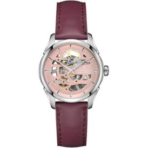 Hamilton Jazzmaster Skeleton Automatic Women’s Watch, 36mm Stainless Steel Case, Swiss Made, Pink Dial Analog Wrist Watch, 50m Waterproof, Sapphire Crystal, 3-Hand Movement, Cow Leather Strap