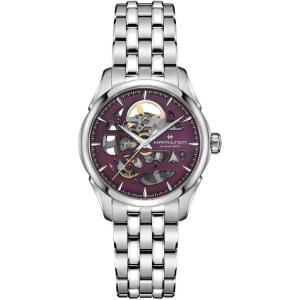 Hamilton Jazzmaster Skeleton Automatic Women’s Watch, 36mm Stainless Steel Case, Swiss Made, Purple Dial Analog Wrist Watch, 50m Waterproof, Sapphire Crystal, 3-Hand Movement, Stainless Steel Strap