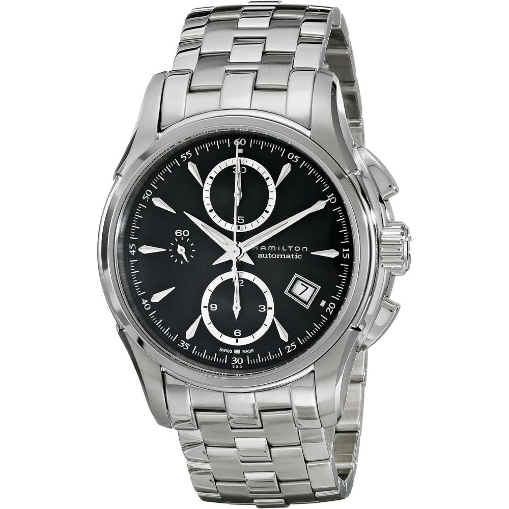 imageHamilton Jazzmaster Automatic Mens Watch 42mm Stainless Steel Case Swiss Made Black Dial Analog Wrist Watch for Men 100m Waterproof Sapphire Crystal Stainless Steel Strap