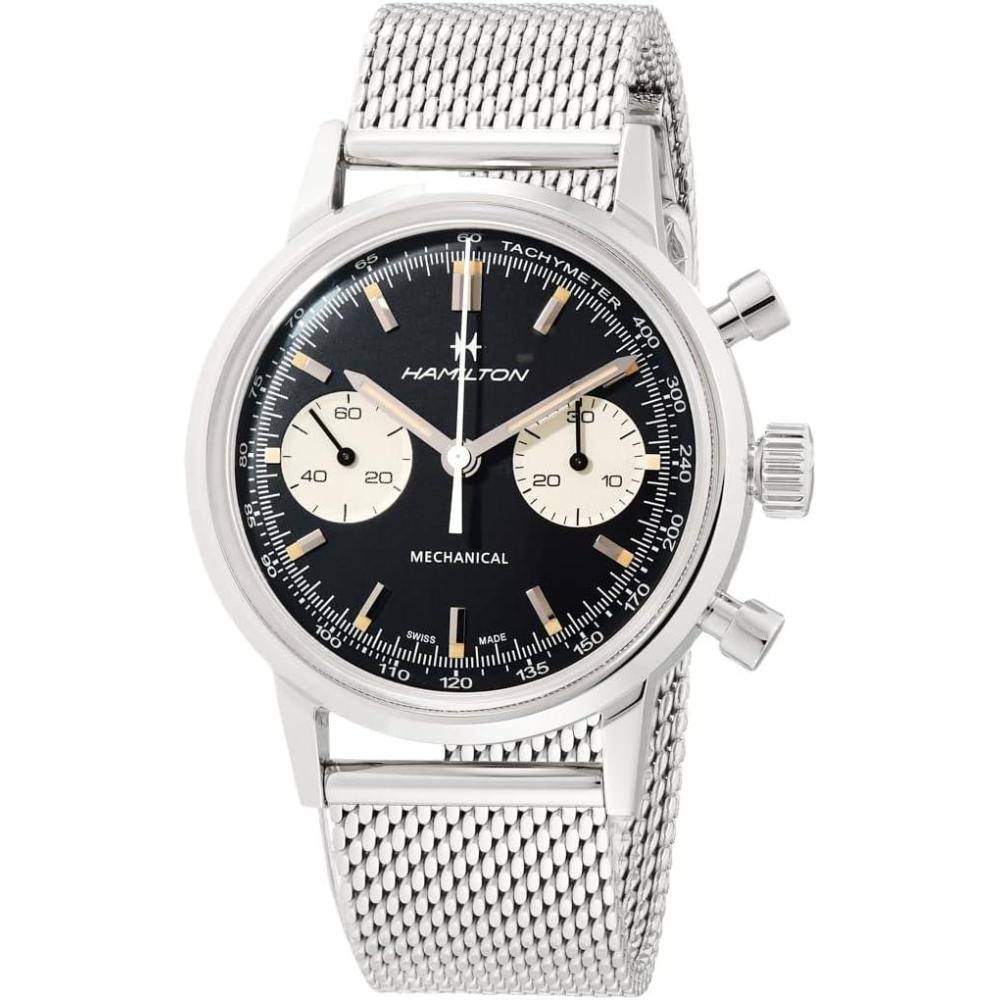 imageHamilton American Classic IntraMatic Mechanical Mens Watch 40mm Stainless Steel Case Swiss Made Black Dial Analog Wrist Watch for Men 100m Waterproof Sapphire Crystal Stainless Steel Strap