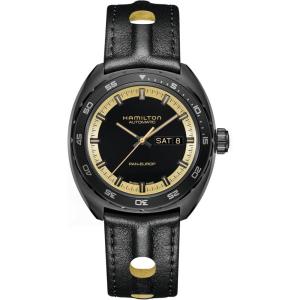 Hamilton American Classic Pan Europ Day Date Automatic Watch, 42mm Stainless Steel Case, Swiss Made, Black Dial Analog Wrist Watch, 50m Waterproof, Sapphire Crystal, Cow Leather Strap