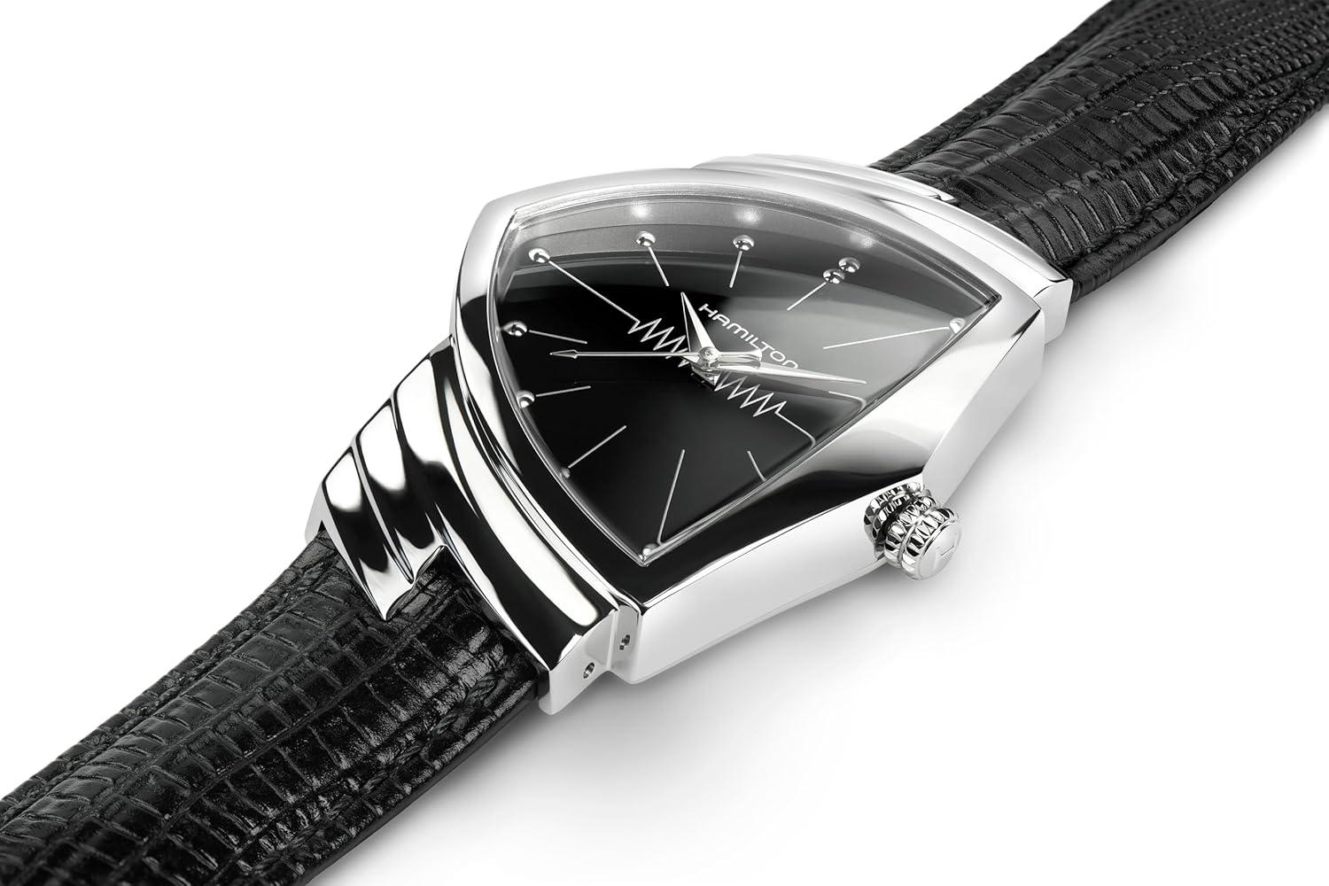 imageHamilton Ventura Swiss Quartz Mens Watch 32mm x 50mm Stainless Steel Case Swiss Made Black Dial Analog Wrist Watch for Men 50m Waterproof Mineral Crystal