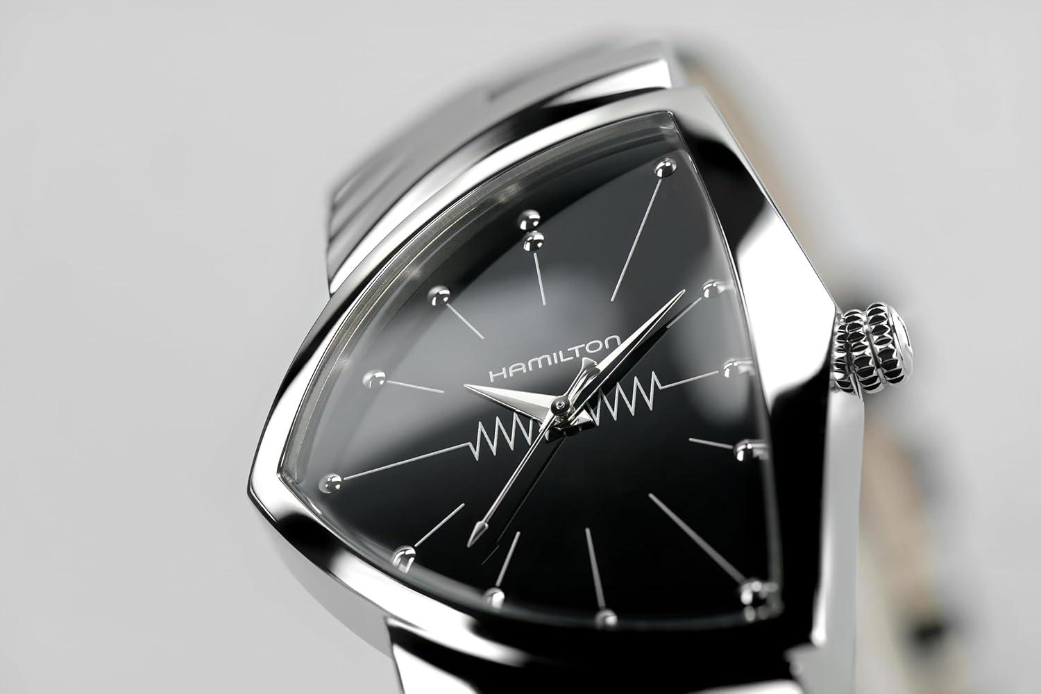 imageHamilton Ventura Swiss Quartz Mens Watch 32mm x 50mm Stainless Steel Case Swiss Made Black Dial Analog Wrist Watch for Men 50m Waterproof Mineral Crystal