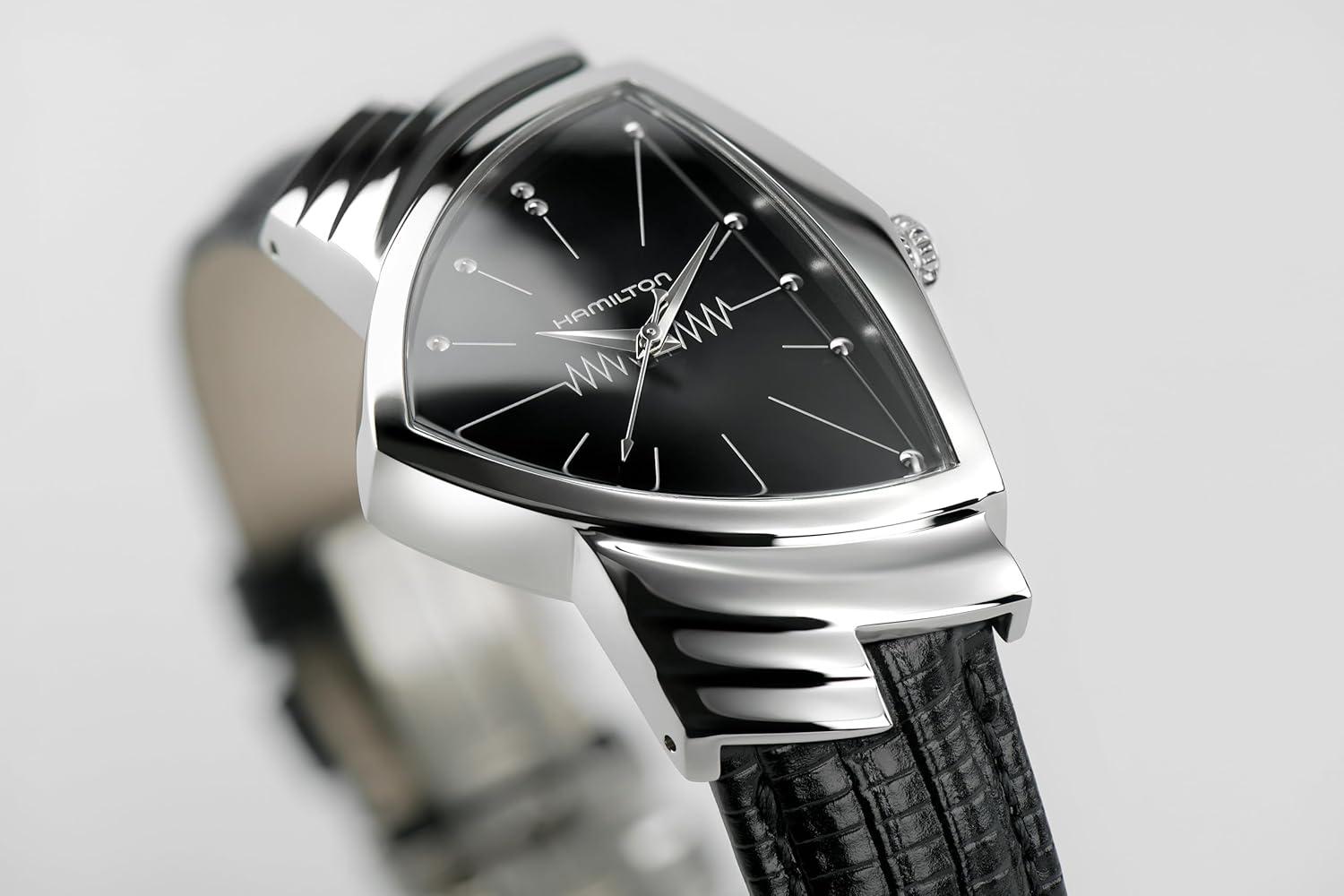 imageHamilton Ventura Swiss Quartz Mens Watch 32mm x 50mm Stainless Steel Case Swiss Made Black Dial Analog Wrist Watch for Men 50m Waterproof Mineral Crystal