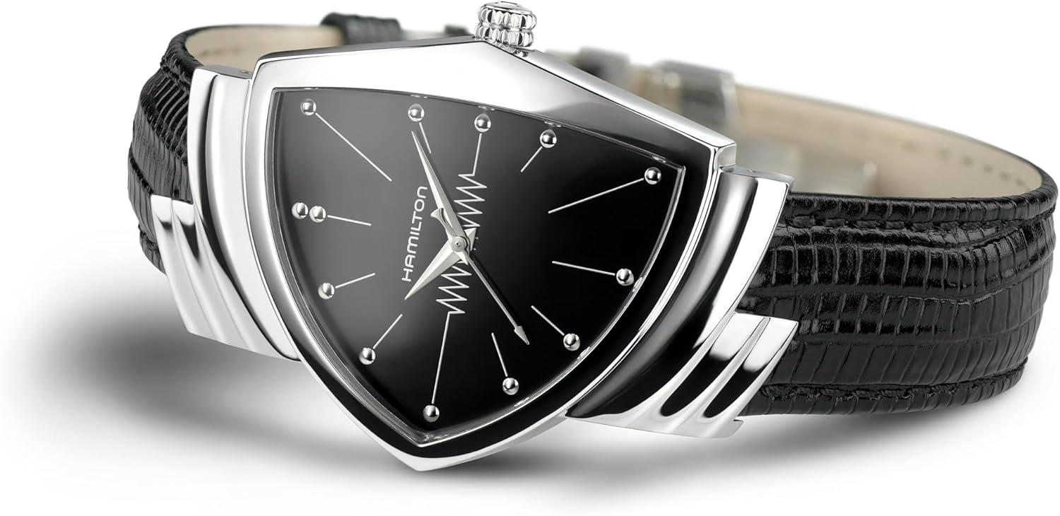 imageHamilton Ventura Swiss Quartz Mens Watch 32mm x 50mm Stainless Steel Case Swiss Made Black Dial Analog Wrist Watch for Men 50m Waterproof Mineral Crystal