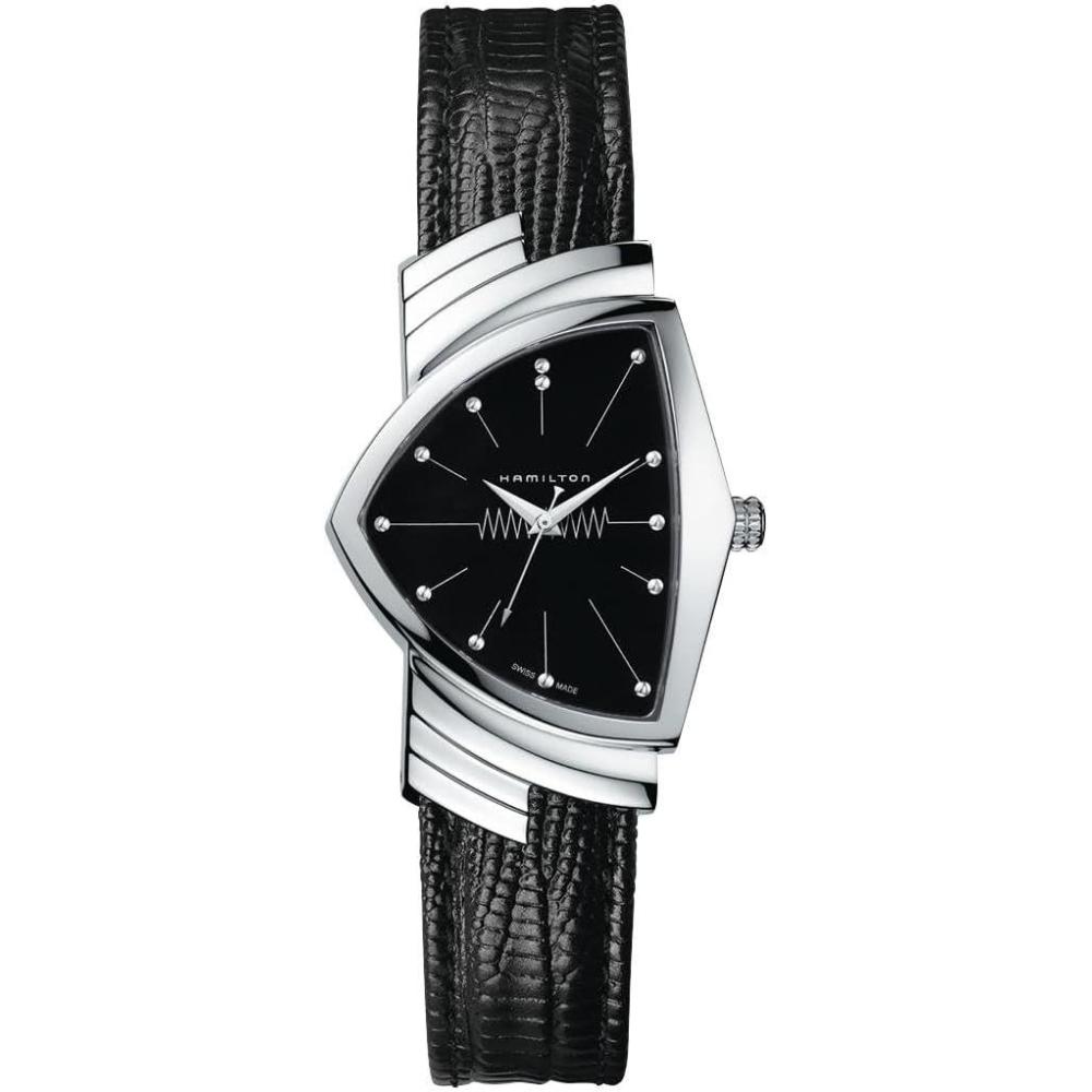 imageHamilton Ventura Swiss Quartz Mens Watch 32mm x 50mm Stainless Steel Case Swiss Made Black Dial Analog Wrist Watch for Men 50m Waterproof Mineral Crystal