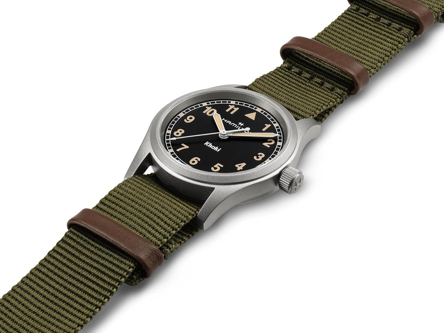 imageHamilton Khaki Field Khaki Quartz Mens Watch 33mm Stainless Steel Case Swiss Made Black Dial Analog Wrist Watch for Men 50m Waterproof Sapphire Crystal Textile Strap