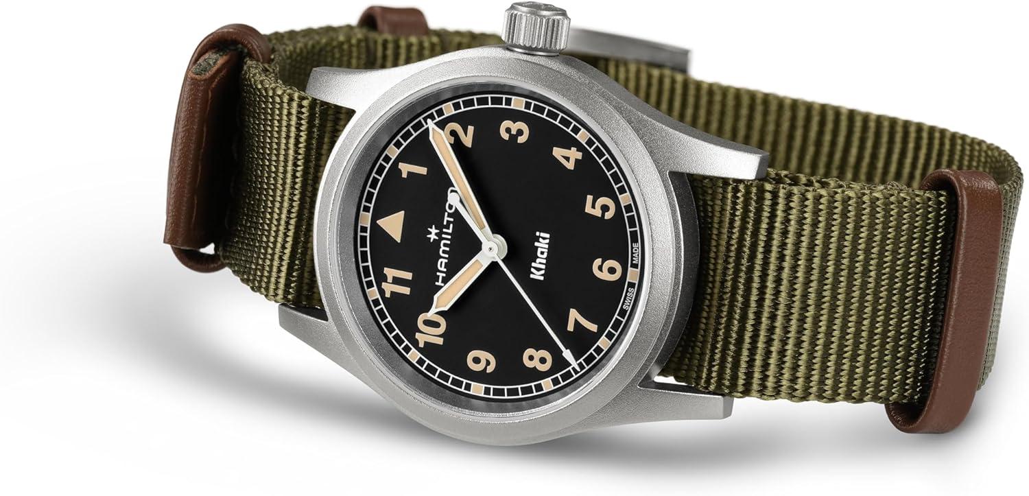 imageHamilton Khaki Field Khaki Quartz Mens Watch 33mm Stainless Steel Case Swiss Made Black Dial Analog Wrist Watch for Men 50m Waterproof Sapphire Crystal Textile Strap