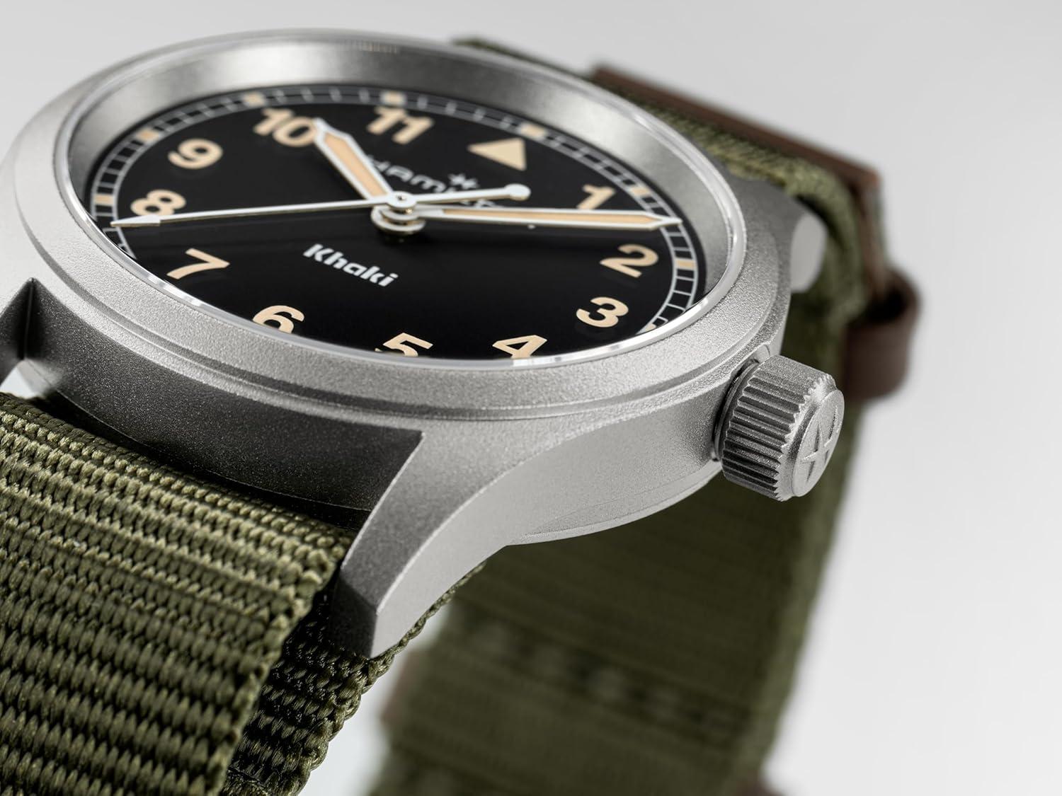 imageHamilton Khaki Field Khaki Quartz Mens Watch 33mm Stainless Steel Case Swiss Made Black Dial Analog Wrist Watch for Men 50m Waterproof Sapphire Crystal Textile Strap