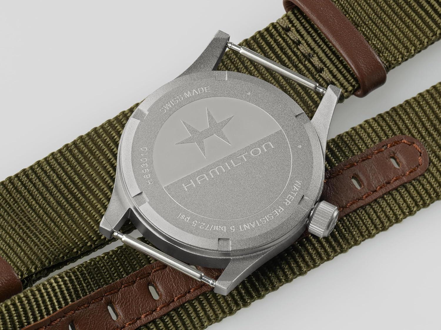 imageHamilton Khaki Field Khaki Quartz Mens Watch 33mm Stainless Steel Case Swiss Made Black Dial Analog Wrist Watch for Men 50m Waterproof Sapphire Crystal Textile Strap