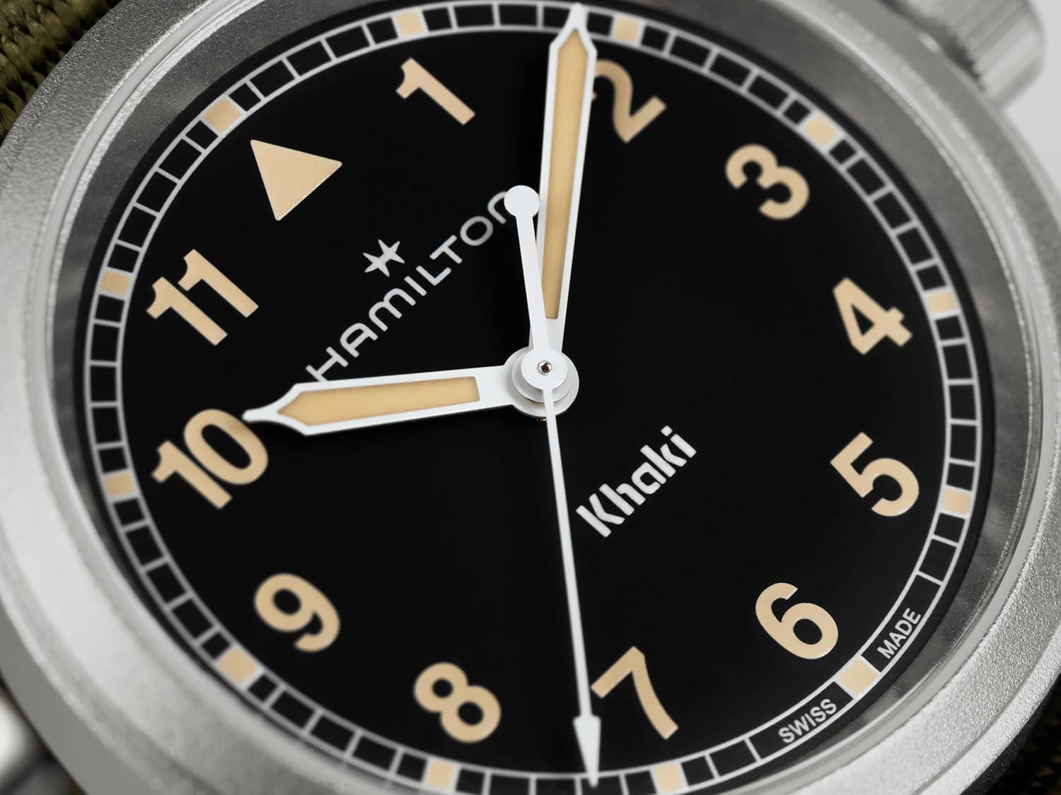 imageHamilton Khaki Field Khaki Quartz Mens Watch 33mm Stainless Steel Case Swiss Made Black Dial Analog Wrist Watch for Men 50m Waterproof Sapphire Crystal Textile Strap