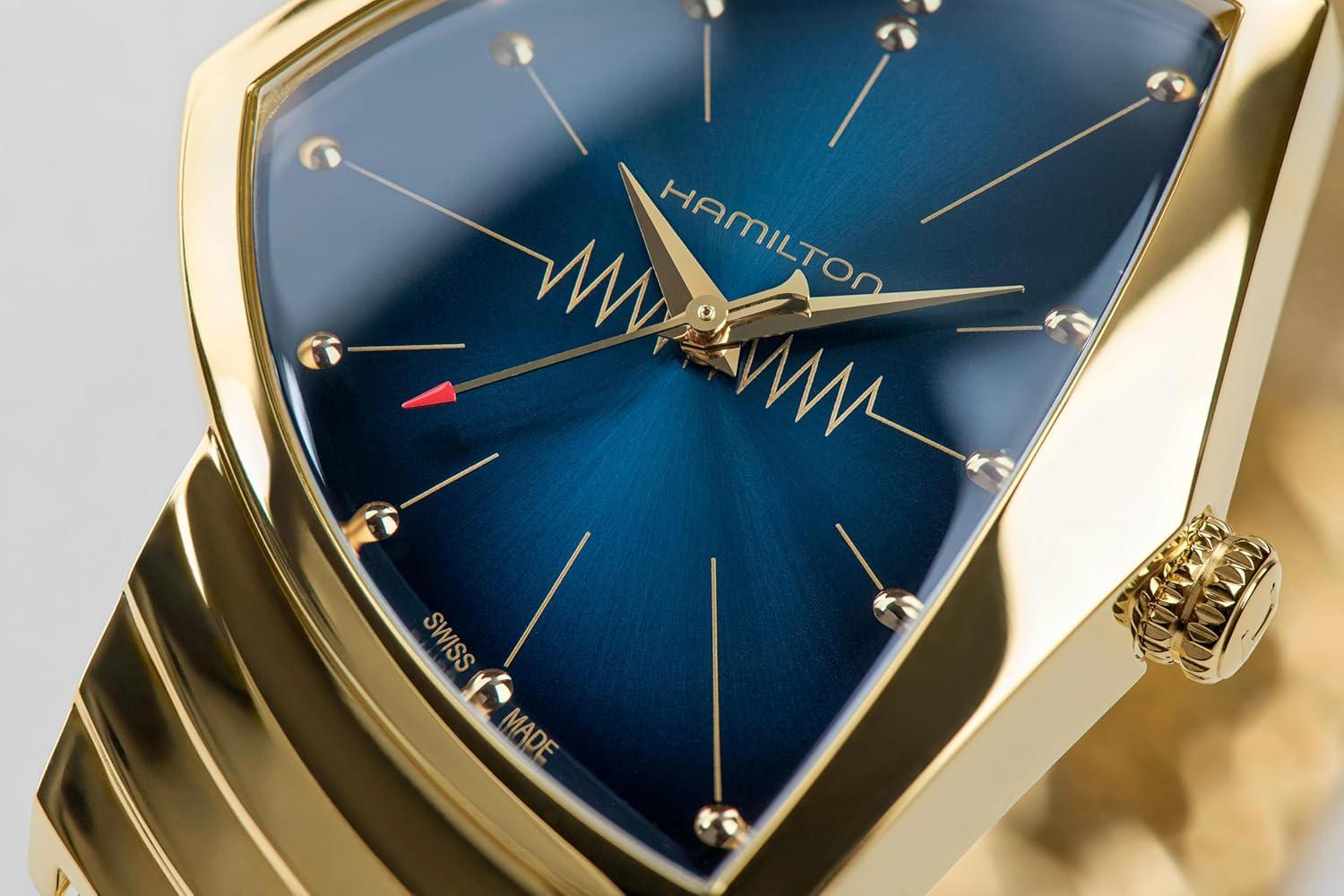imageHamilton Ventura Quartz Mens Watch 32mm x 50mm Stainless Steel Case Swiss Made Blue Dial Analog Wrist Watch for Men 50m Waterproof Mineral Crystal Stainless Steel Strap