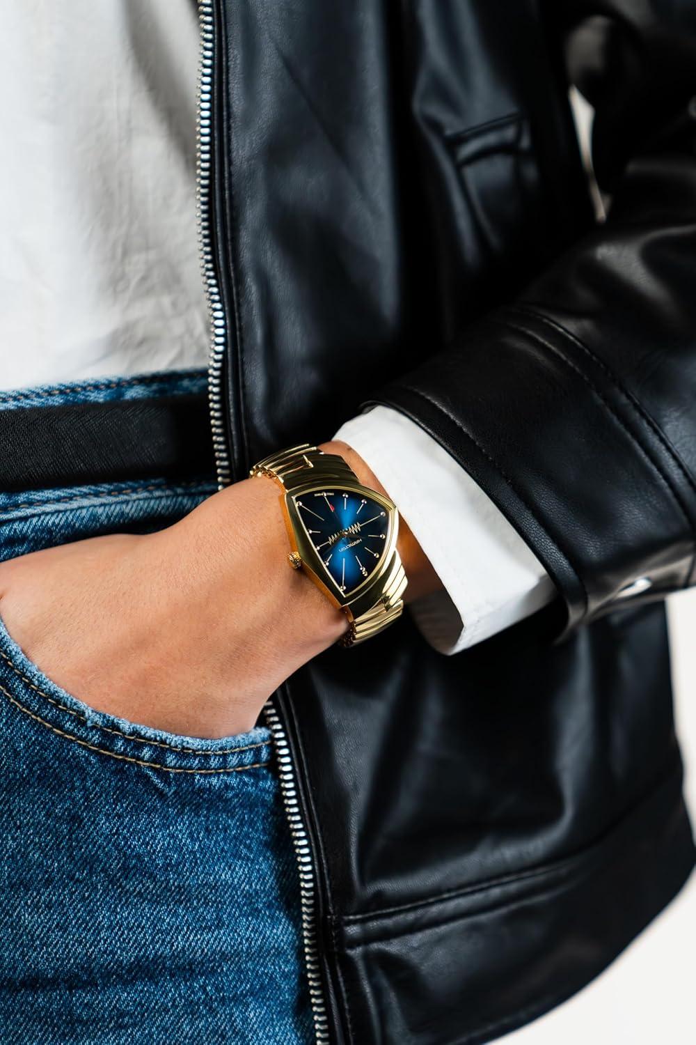 imageHamilton Ventura Quartz Mens Watch 32mm x 50mm Stainless Steel Case Swiss Made Blue Dial Analog Wrist Watch for Men 50m Waterproof Mineral Crystal Stainless Steel Strap