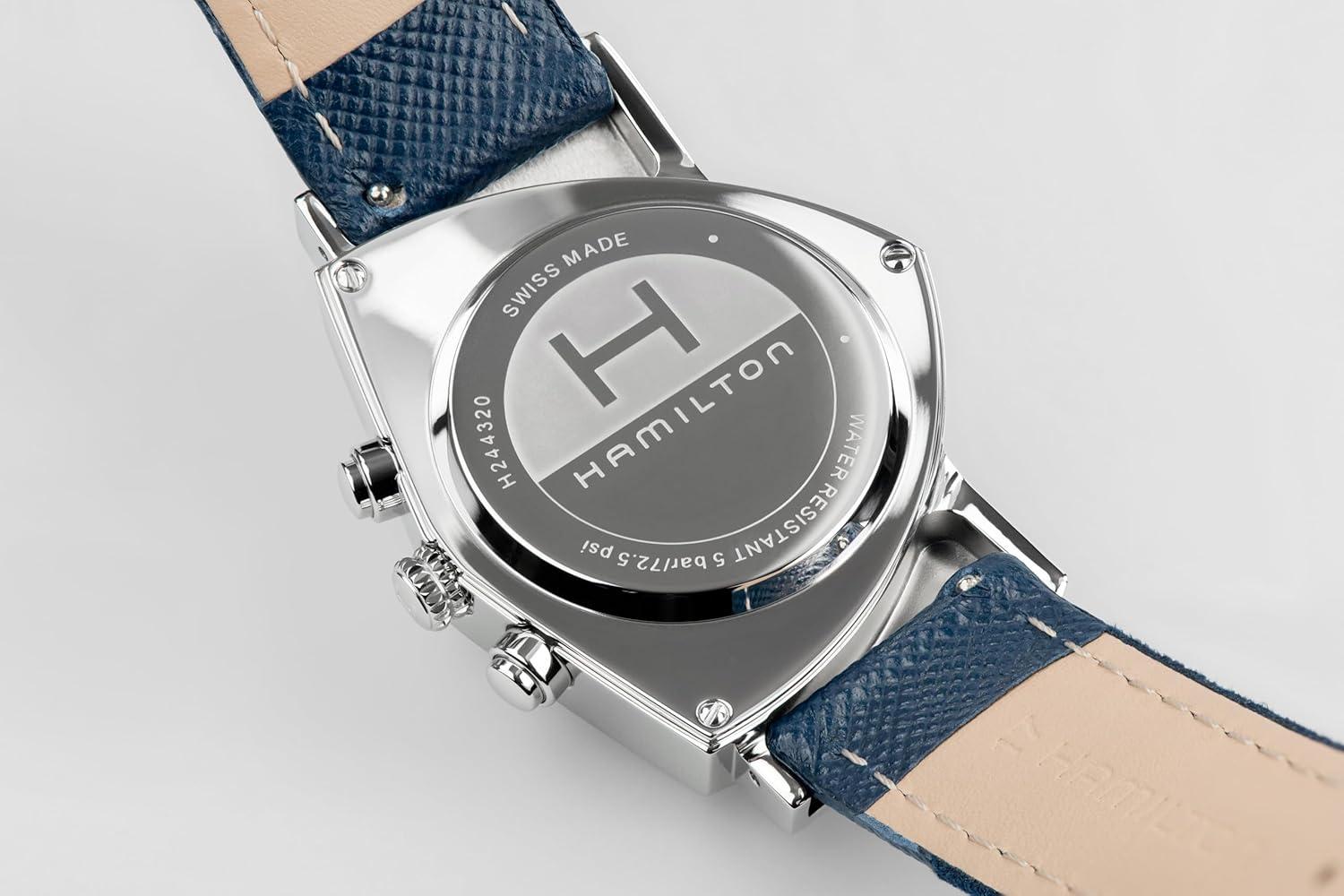 imageHamilton Ventura Quartz Mens Watch 32mm x 50mm Stainless Steel Case Swiss Made Blue Dial Analog Wrist Watch for Men 50m Waterproof Sapphire Crystal Textile Strap