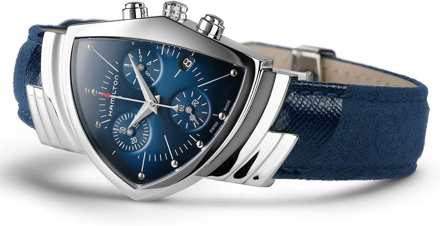 imageHamilton Ventura Quartz Mens Watch 32mm x 50mm Stainless Steel Case Swiss Made Blue Dial Analog Wrist Watch for Men 50m Waterproof Sapphire Crystal Textile Strap