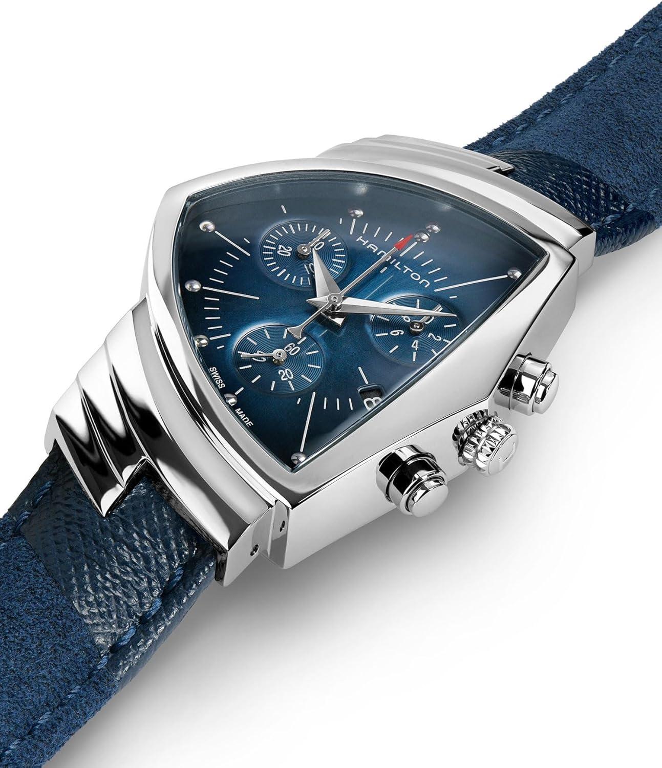 imageHamilton Ventura Quartz Mens Watch 32mm x 50mm Stainless Steel Case Swiss Made Blue Dial Analog Wrist Watch for Men 50m Waterproof Sapphire Crystal Textile Strap