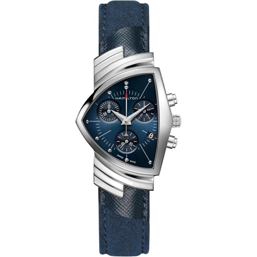 imageHamilton Ventura Quartz Mens Watch 32mm x 50mm Stainless Steel Case Swiss Made Blue Dial Analog Wrist Watch for Men 50m Waterproof Sapphire Crystal Textile Strap