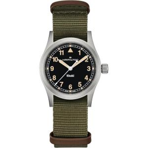 Hamilton Khaki Field Khaki Quartz Men’s Watch, 33mm Stainless Steel Case, Swiss Made, Black Dial Analog Wrist Watch for Men, 50m Waterproof, Sapphire Crystal, Textile Strap