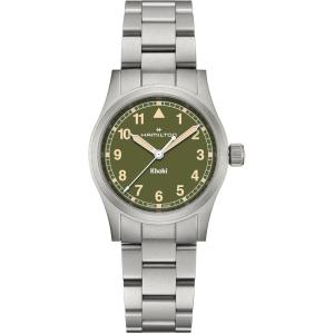 Hamilton Khaki Field Khaki Quartz Men’s Watch, 33mm Stainless Steel Case, Swiss Made, Green Dial Analog Wrist Watch for Men, 50m Waterproof, Sapphire Crystal, Stainless Steel Strap