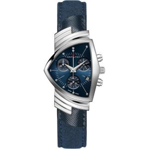 Hamilton Ventura Quartz Men’s Watch, 32mm x 50mm Stainless Steel Case, Swiss Made, Blue Dial Analog Wrist Watch for Men, 50m Waterproof, Sapphire Crystal, Textile Strap