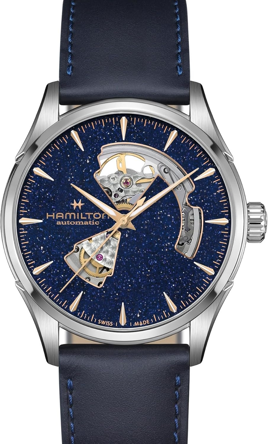 imageHamilton Jazzmaster Automatic Mens Watch 42 Stainless Steel Case Swiss Made Blue Dial Analog Wrist Watch for Mens 50 Meters Water resitance Sapphire Crystal 3Hand Movement Leather Strap