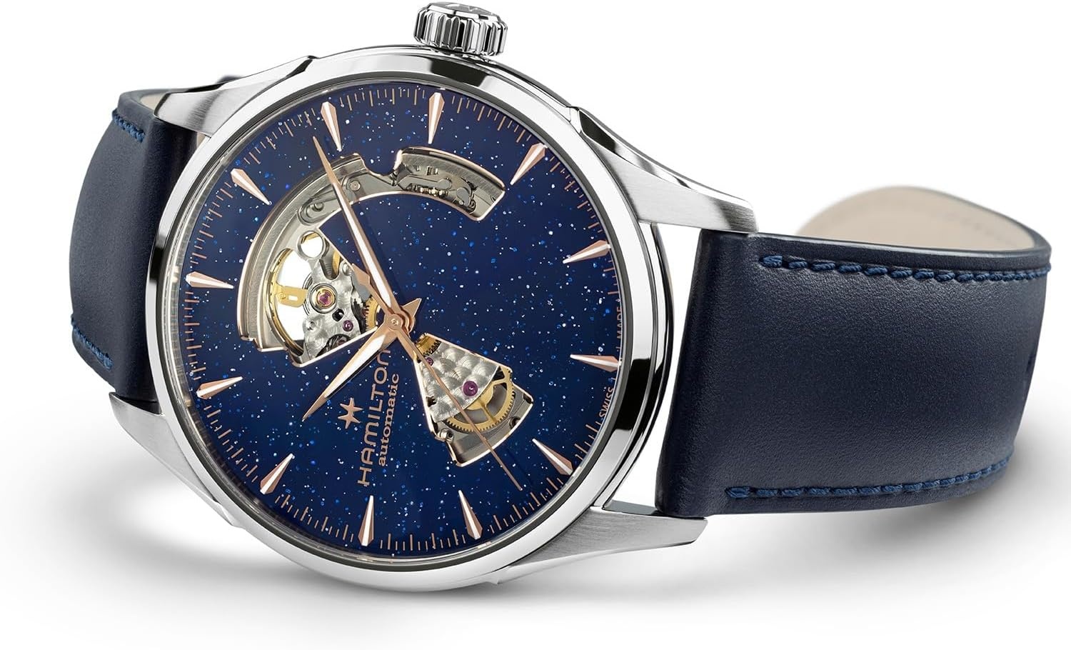 imageHamilton Jazzmaster Automatic Mens Watch 42 Stainless Steel Case Swiss Made Blue Dial Analog Wrist Watch for Mens 50 Meters Water resitance Sapphire Crystal 3Hand Movement Leather Strap