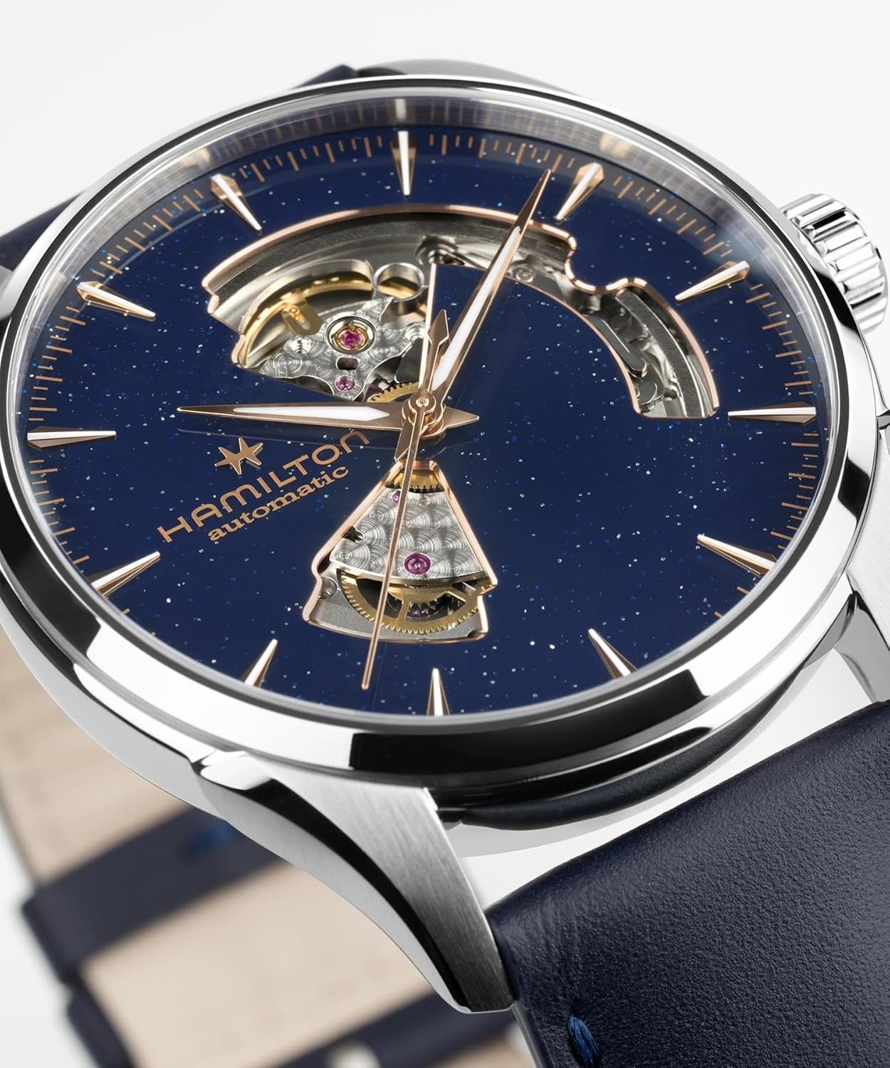 imageHamilton Jazzmaster Automatic Mens Watch 42 Stainless Steel Case Swiss Made Blue Dial Analog Wrist Watch for Mens 50 Meters Water resitance Sapphire Crystal 3Hand Movement Leather Strap