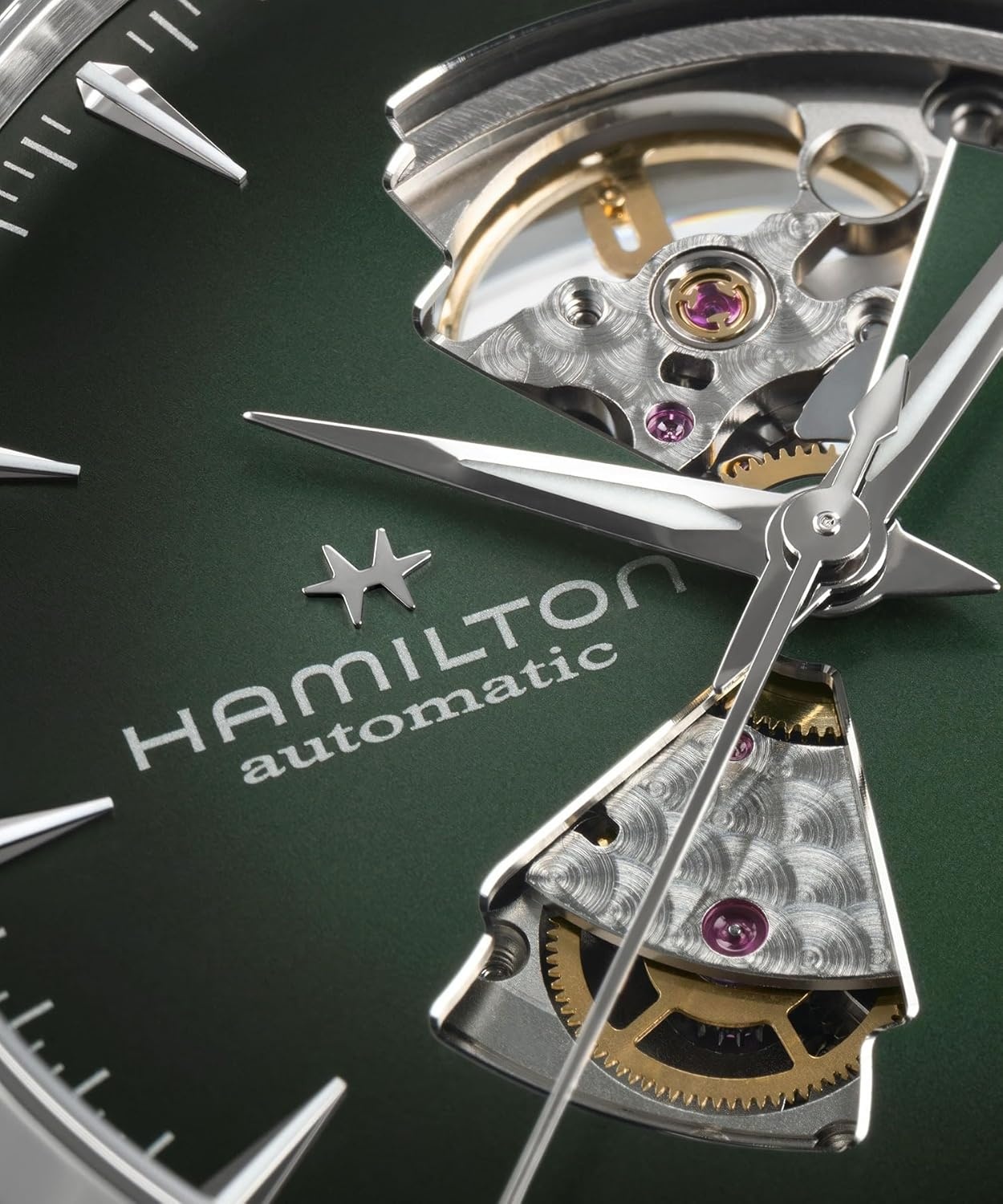 imageHamilton Jazzmaster Automatic Mens Watch 42mm Stainless Steel Case Swiss Made Green Dial Analog Wrist Watch for Mens 50 Meters Water resitance Sapphire Crystal 3Hand Movement Leather Strap