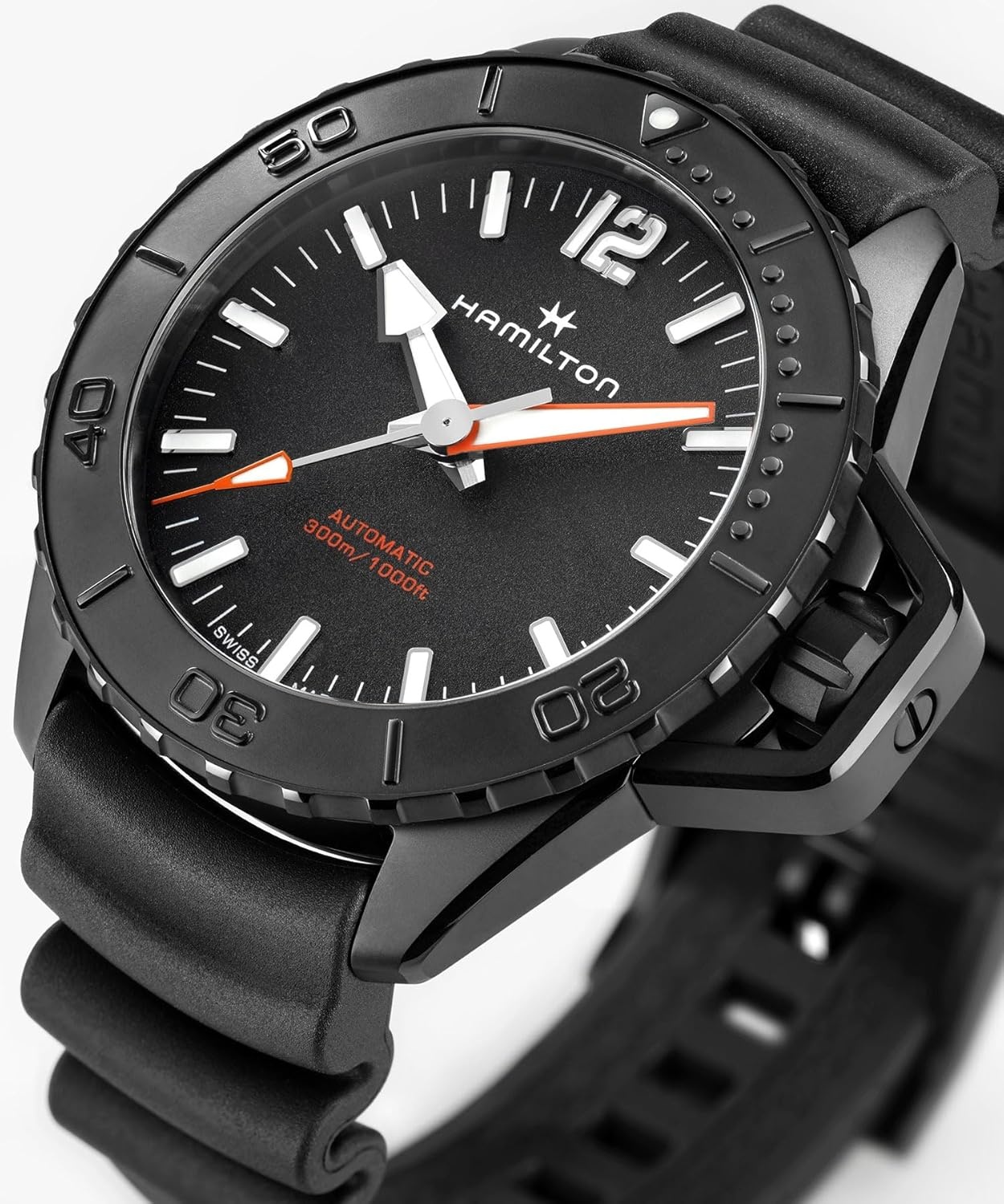 imageHamilton Khaki Navy Automatic Mens Watch 46mm Stainless Steel Case Swiss Made Black Dial Analog Wrist Watch for Mens 100 Meters Water resitance Sapphire Crystal 3Hand Movement Rubber Strap