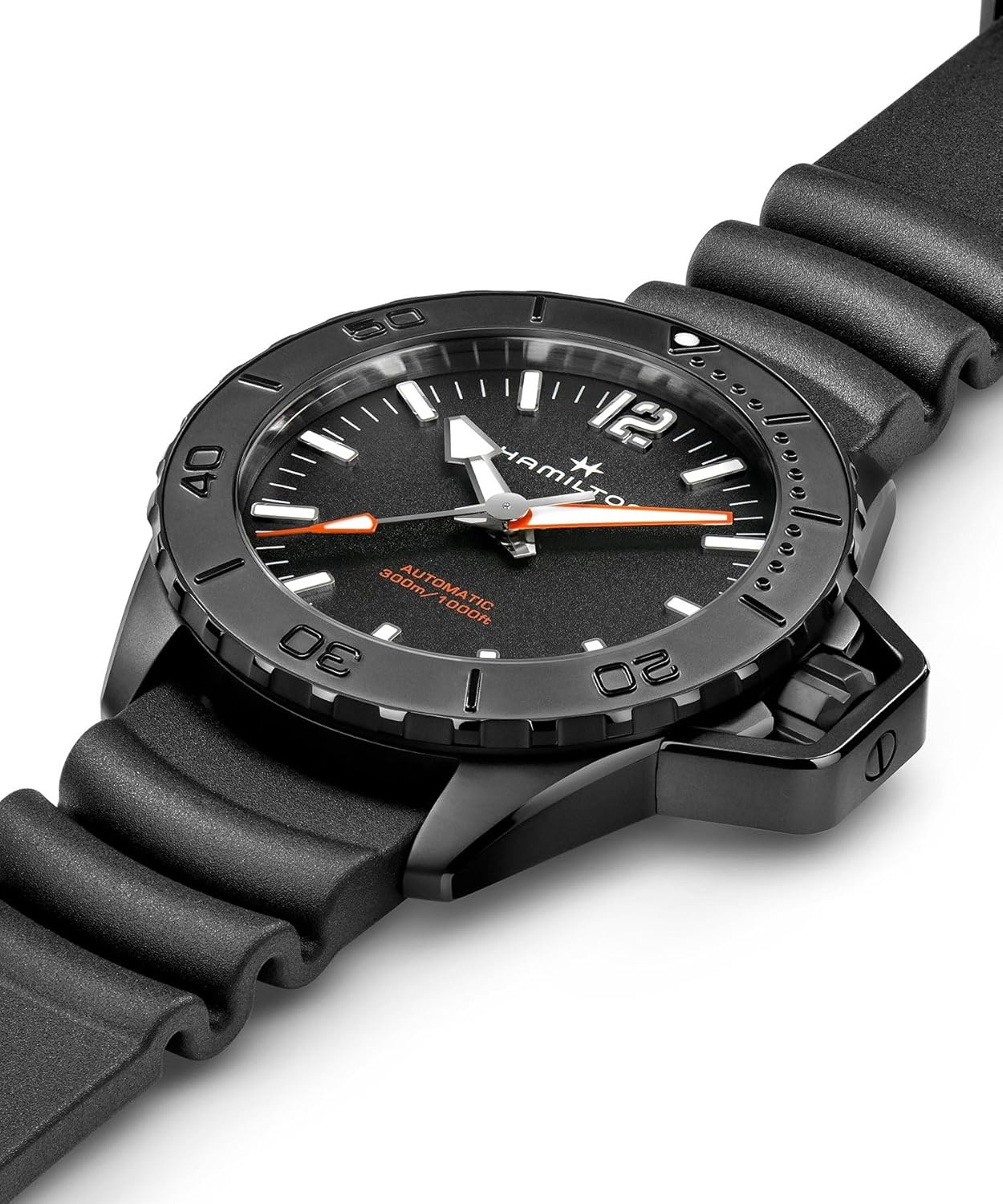 imageHamilton Khaki Navy Automatic Mens Watch 46mm Stainless Steel Case Swiss Made Black Dial Analog Wrist Watch for Mens 100 Meters Water resitance Sapphire Crystal 3Hand Movement Rubber Strap