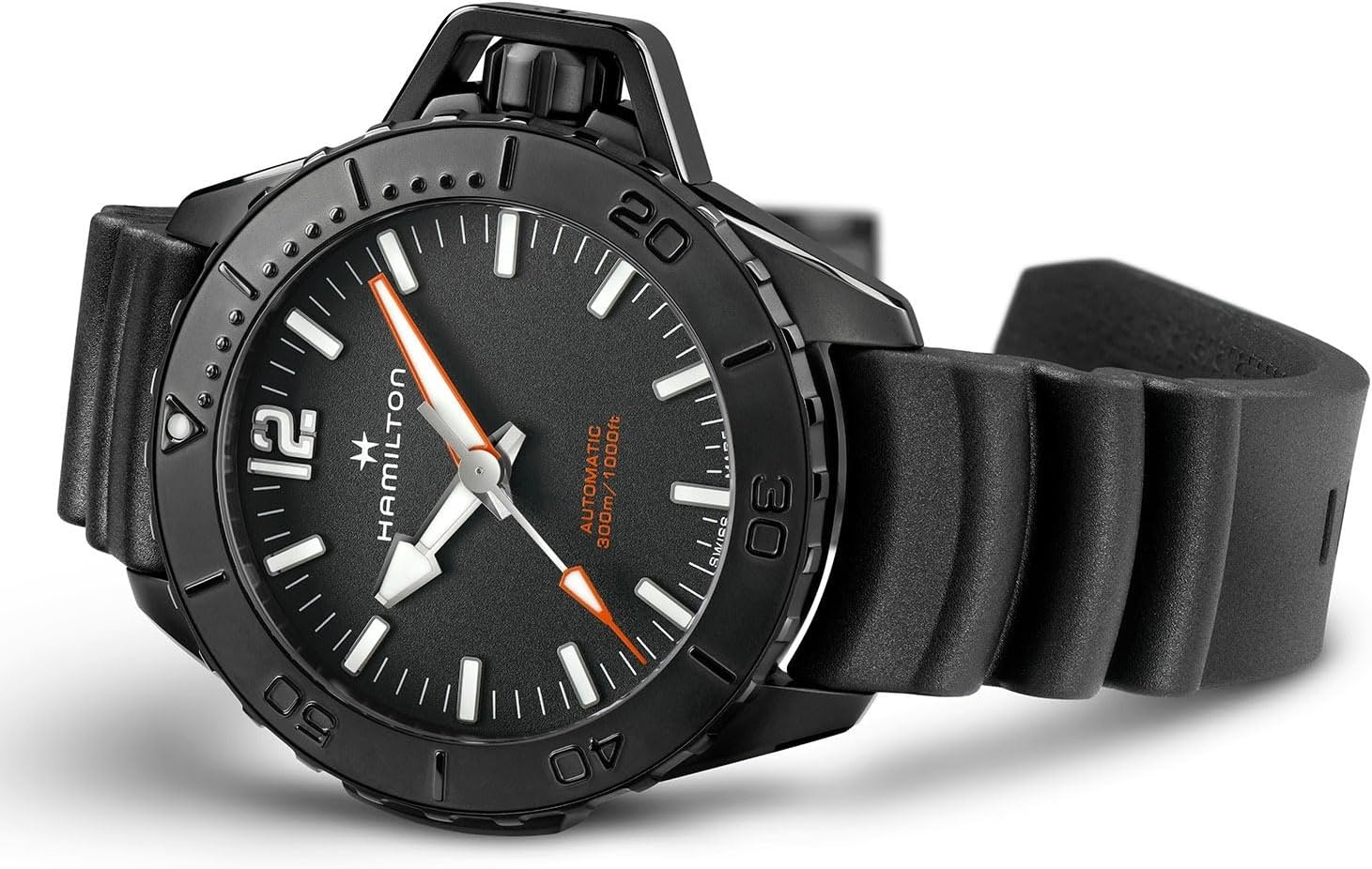 imageHamilton Khaki Navy Automatic Mens Watch 46mm Stainless Steel Case Swiss Made Black Dial Analog Wrist Watch for Mens 100 Meters Water resitance Sapphire Crystal 3Hand Movement Rubber Strap