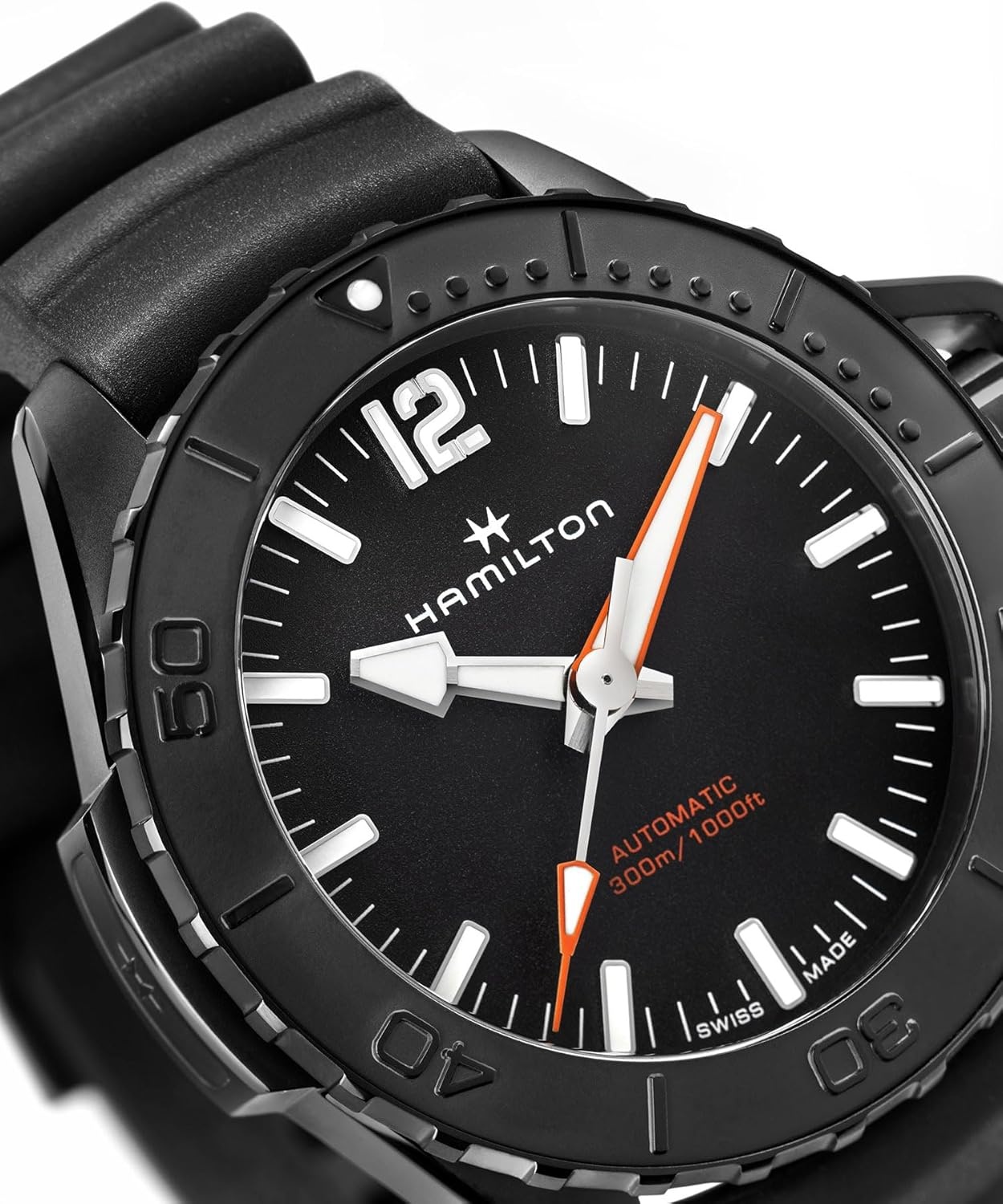 imageHamilton Khaki Navy Automatic Mens Watch 46mm Stainless Steel Case Swiss Made Black Dial Analog Wrist Watch for Mens 100 Meters Water resitance Sapphire Crystal 3Hand Movement Rubber Strap