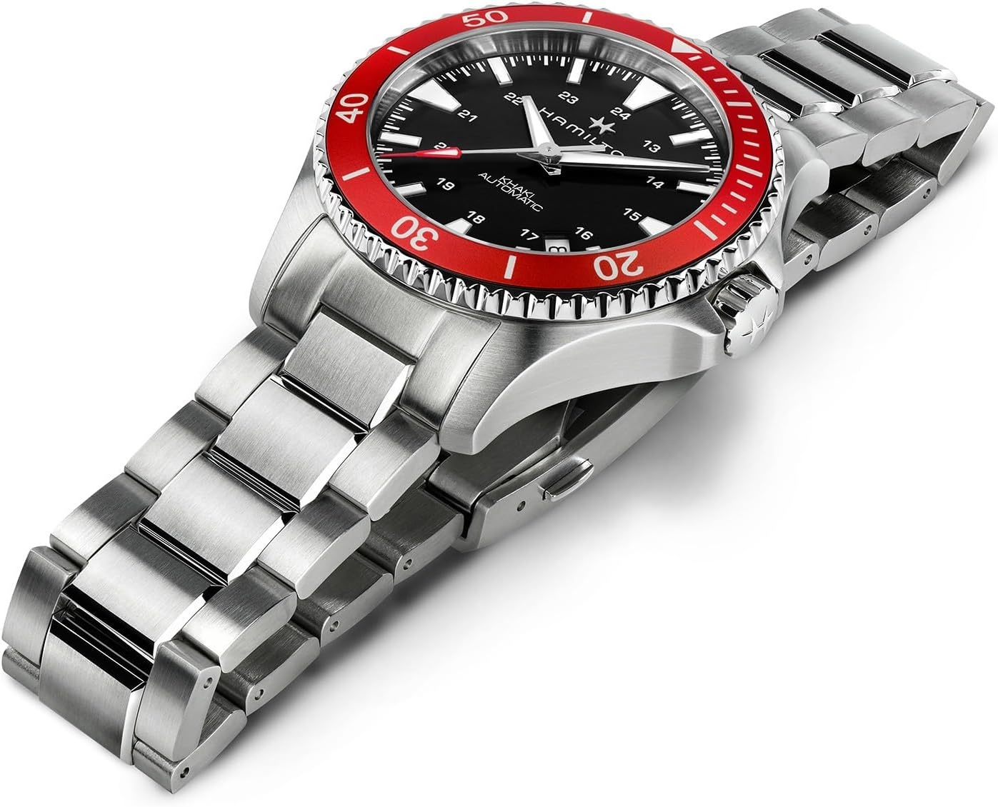 imageHamilton Khaki Navy Scuba Automatic Mens Watch 40mm Stainless Steel Case Swiss Made Black Dial Analog Wrist Watch 100m Waterproof Sapphire Crystal 3Hand Movement Stainless Steel Strap