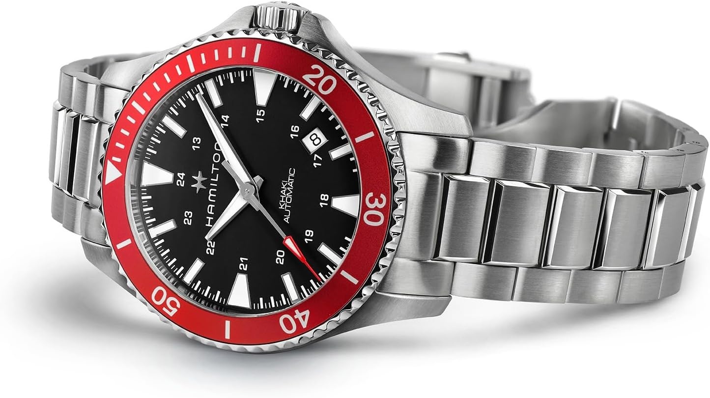 imageHamilton Khaki Navy Scuba Automatic Mens Watch 40mm Stainless Steel Case Swiss Made Black Dial Analog Wrist Watch 100m Waterproof Sapphire Crystal 3Hand Movement Stainless Steel Strap