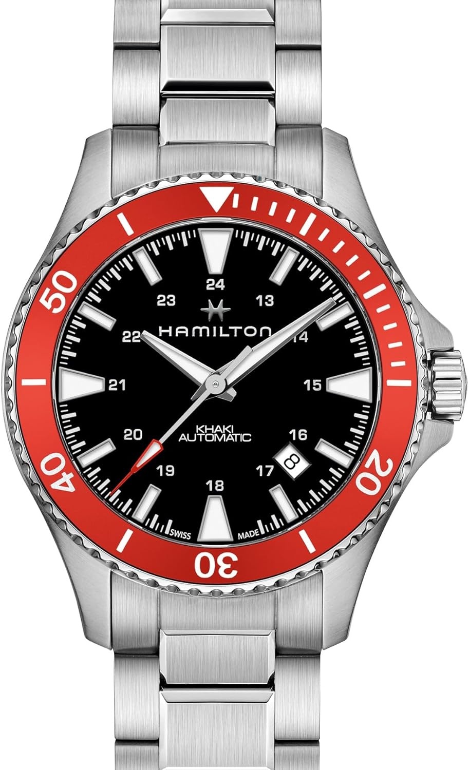 imageHamilton Khaki Navy Scuba Automatic Mens Watch 40mm Stainless Steel Case Swiss Made Black Dial Analog Wrist Watch 100m Waterproof Sapphire Crystal 3Hand Movement Stainless Steel Strap