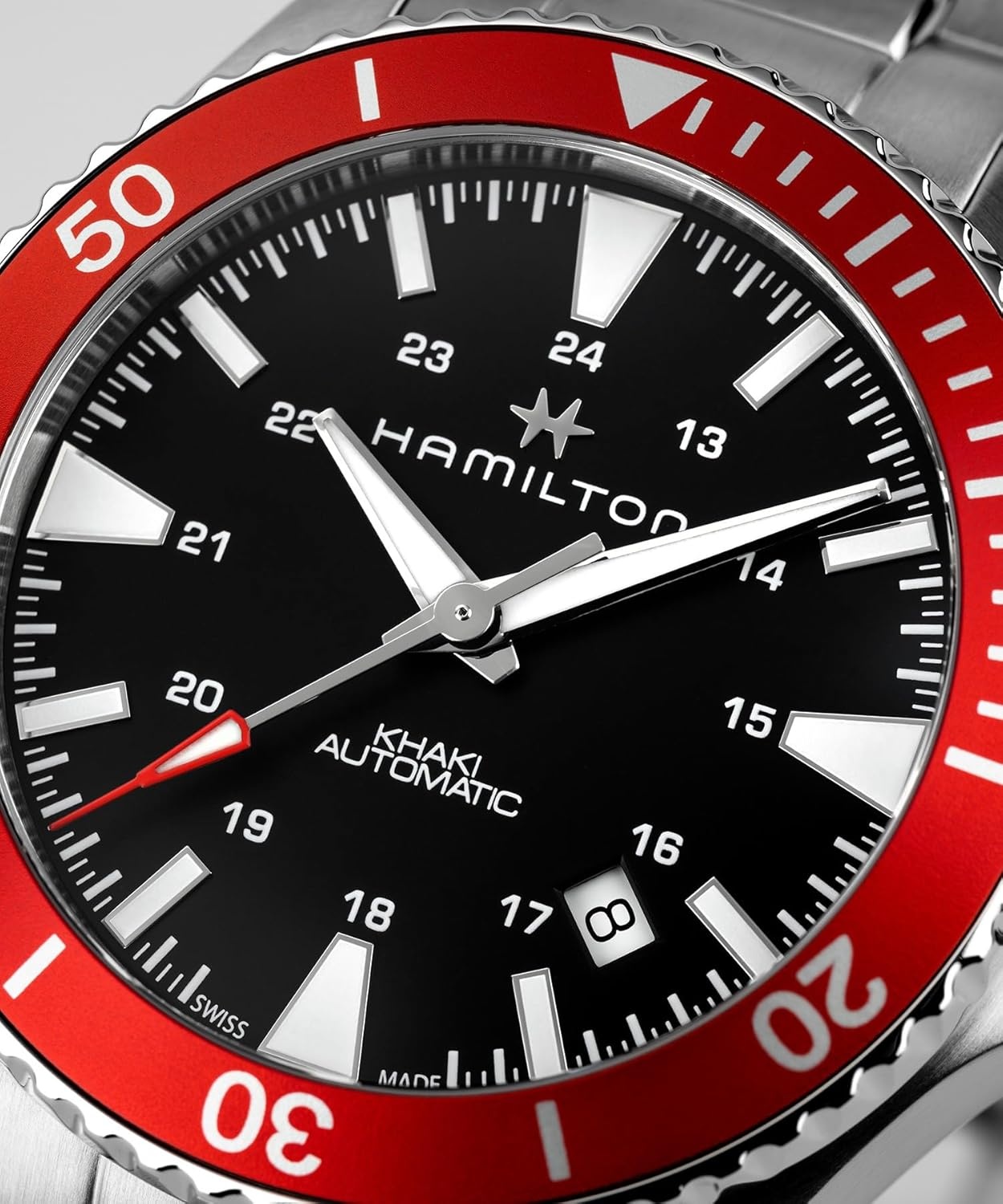 imageHamilton Khaki Navy Scuba Automatic Mens Watch 40mm Stainless Steel Case Swiss Made Black Dial Analog Wrist Watch 100m Waterproof Sapphire Crystal 3Hand Movement Stainless Steel Strap