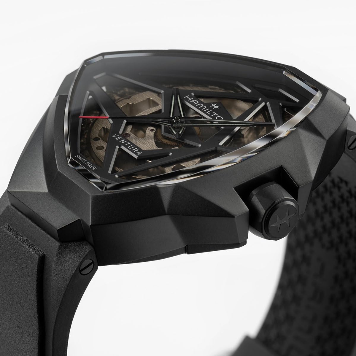 imageHamilton Ventura Automatic Mens Watch 51 x 47mm Stainless Steel Case Swiss Made Black Dial Analog Wrist Watch for Mens 50 Meters Water resitance Sapphire Crystal 3Hand Movement Rubber Strap