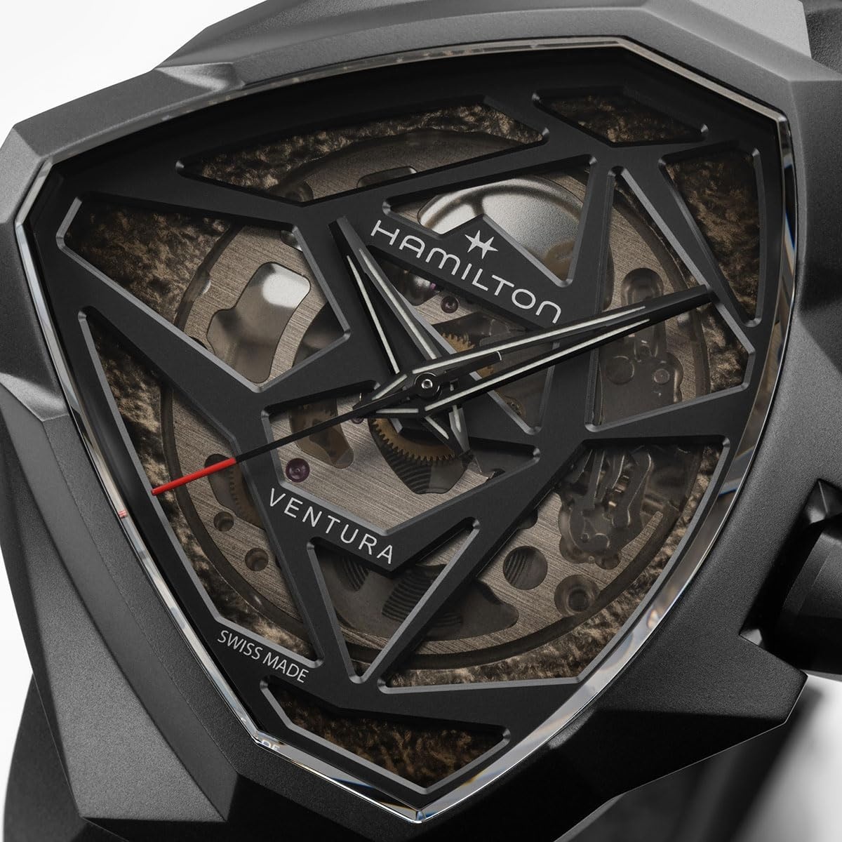 imageHamilton Ventura Automatic Mens Watch 51 x 47mm Stainless Steel Case Swiss Made Black Dial Analog Wrist Watch for Mens 50 Meters Water resitance Sapphire Crystal 3Hand Movement Rubber Strap