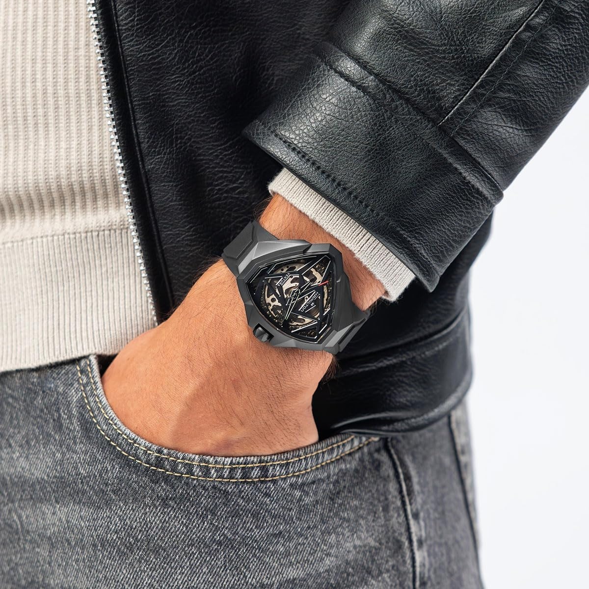 imageHamilton Ventura Automatic Mens Watch 51 x 47mm Stainless Steel Case Swiss Made Black Dial Analog Wrist Watch for Mens 50 Meters Water resitance Sapphire Crystal 3Hand Movement Rubber Strap