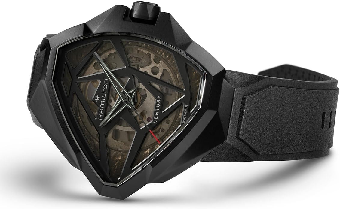 imageHamilton Ventura Automatic Mens Watch 51 x 47mm Stainless Steel Case Swiss Made Black Dial Analog Wrist Watch for Mens 50 Meters Water resitance Sapphire Crystal 3Hand Movement Rubber Strap