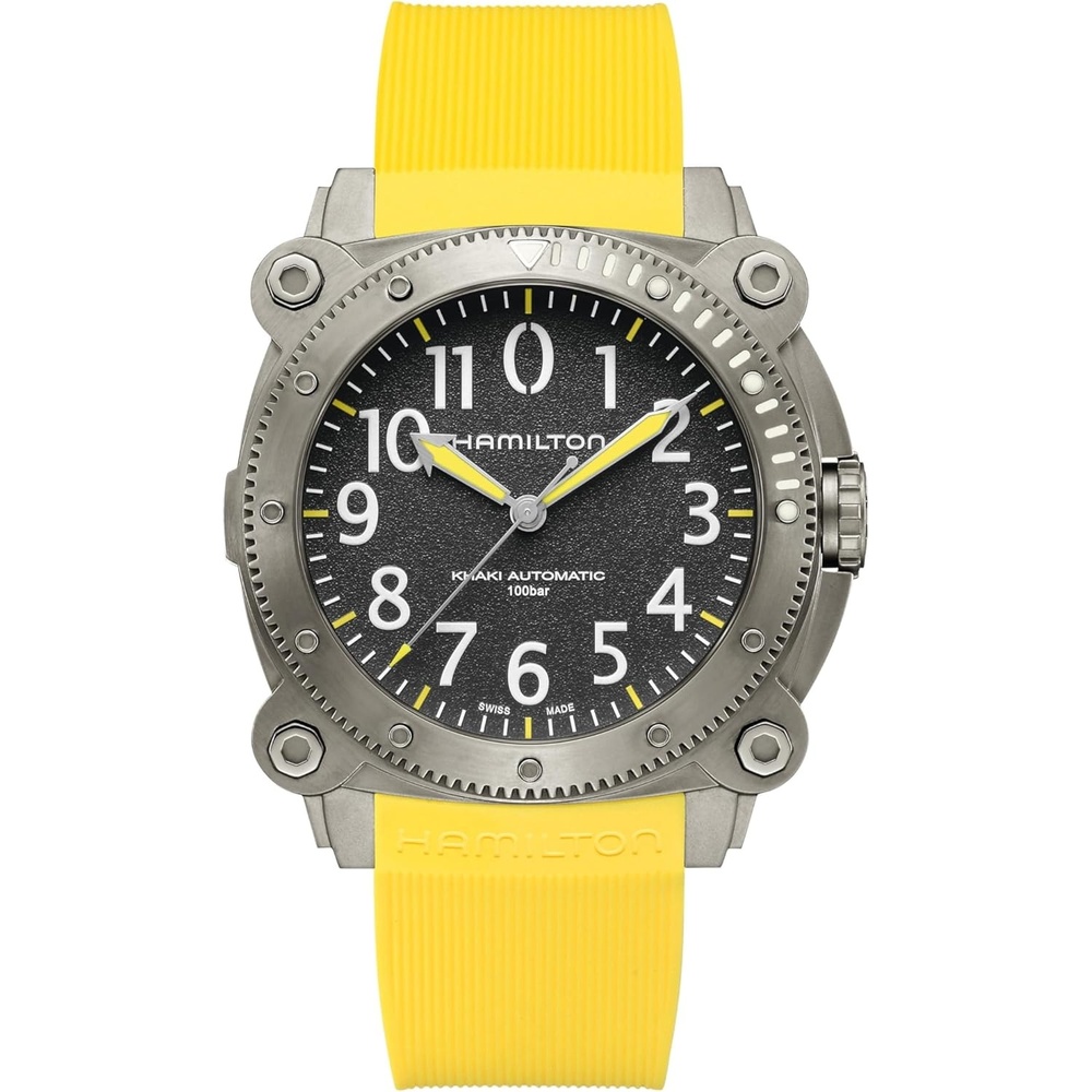 imageHamilton Khaki Navy Automatic Mens Watch 46mm Titanium Case Swiss Made Grey Dial Analog Wrist Watch for Men 1000m Waterproof Sapphire Crystal Rubber Strap