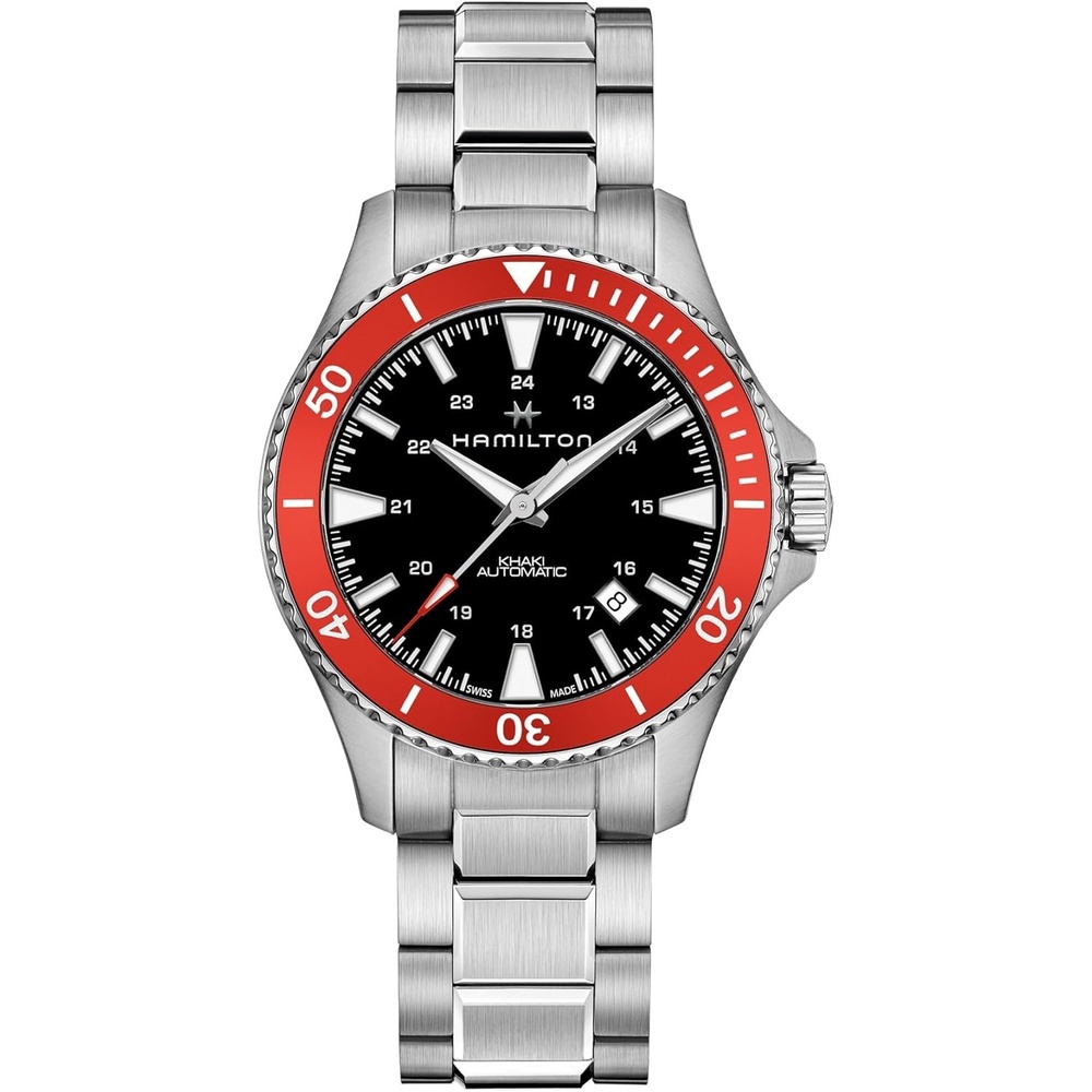 imageHamilton Khaki Navy Scuba Automatic Mens Watch 40mm Stainless Steel Case Swiss Made Black Dial Analog Wrist Watch 100m Waterproof Sapphire Crystal 3Hand Movement Stainless Steel Strap