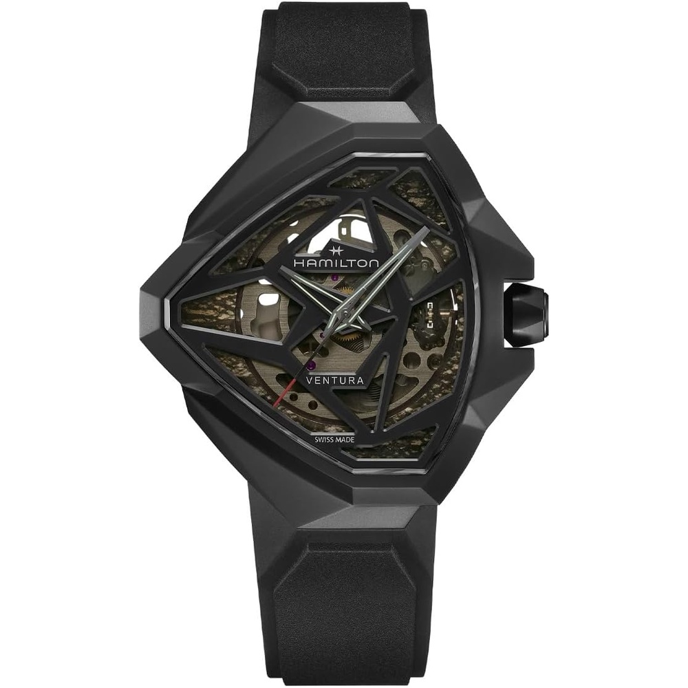 imageHamilton Ventura Automatic Mens Watch 51 x 47mm Stainless Steel Case Swiss Made Black Dial Analog Wrist Watch for Mens 50 Meters Water resitance Sapphire Crystal 3Hand Movement Rubber Strap