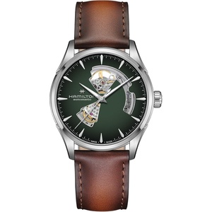 Hamilton Jazzmaster Automatic Mens Watch, 42mm Stainless Steel Case, Swiss Made, Green Dial Analog Wrist Watch for Mens, 50 Meters Water resitance, Sapphire Crystal, 3-Hand Movement, Leather Strap