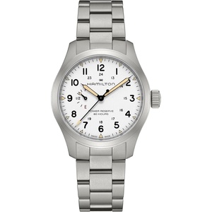 Hamilton Khaki Field Mechanical Mens Watch, 40mm Stainless Steel Case, Swiss made, White Dial Analog Wrist Watch for Mens 100 Meters Water resitance, Sapphire Crystal, 3-Hand Movement, Stainless Steel Bracelet