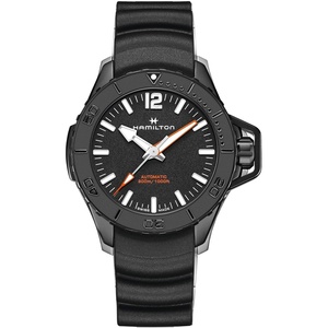 Hamilton Khaki Navy Automatic Mens Watch, 46mm Stainless Steel Case, Swiss Made, Black Dial Analog Wrist Watch for Mens 100 Meters Water resitance, Sapphire Crystal, 3-Hand Movement, Rubber Strap
